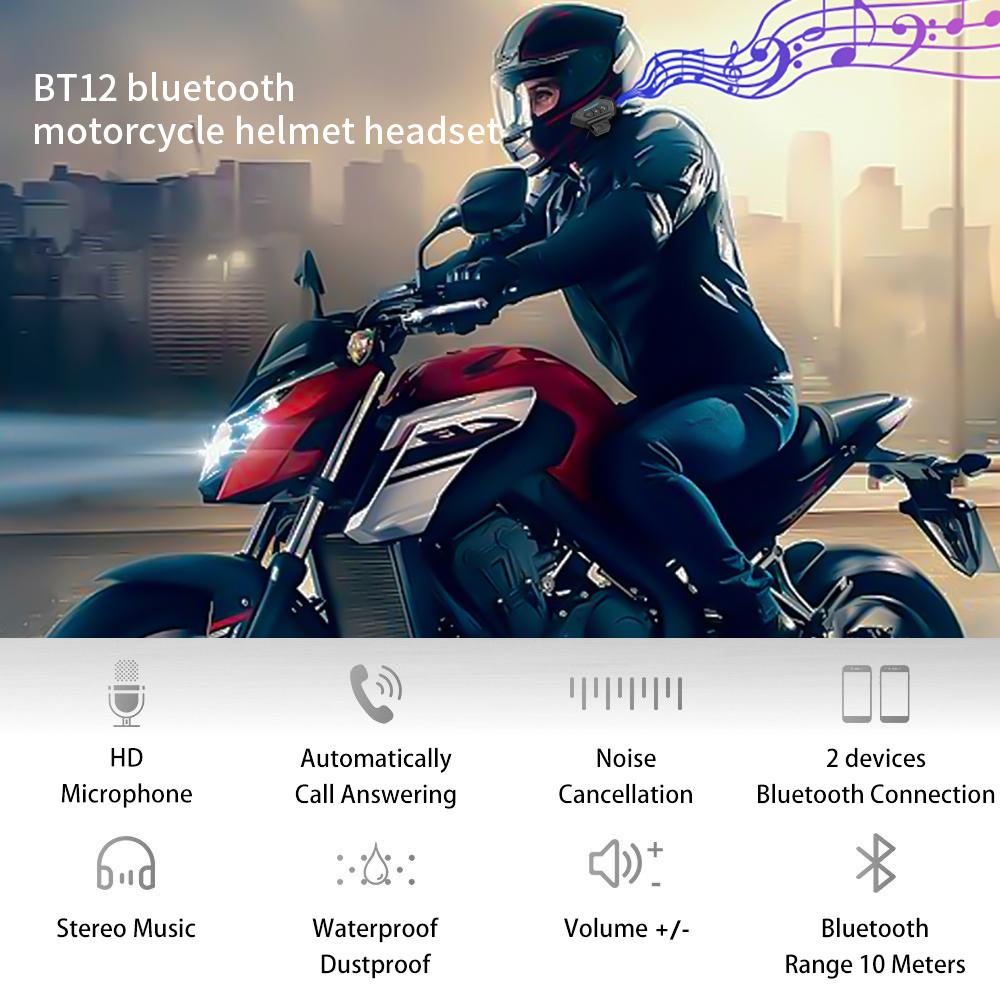 BT12 Bluetooth 4.2 Гарнитура для шлема Беспроводная громкая связь Телефонный комплект Мотоцикл Водонепроницаемые наушники MP3 Музыкальный плеер Динамик для мотоцикла
