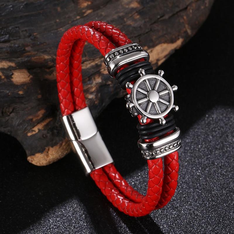 Genuine Leather Bracelet For Men Punk Braided Rope Steel Magnetic Button Male Bracelet Jewelry Birthday Gift Bb1337