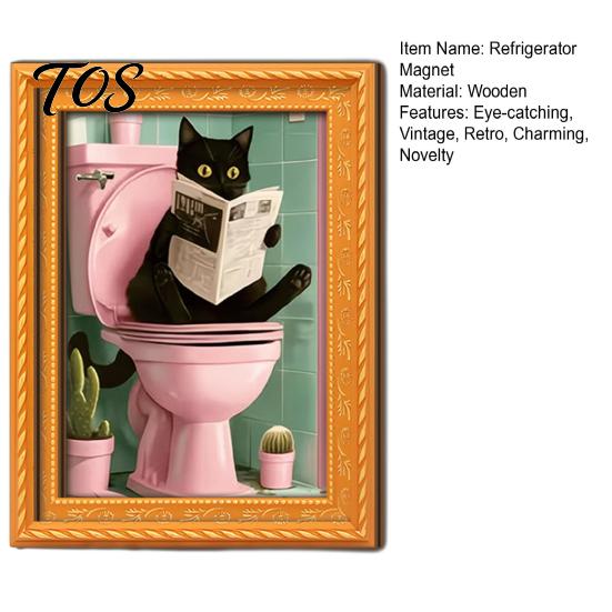 Flexible Photo Wall Arrangement Funny Wooden Fridge Magnets Frame, Retro Cute Cat Pattern Magnetic Refrigerator Protective Transparent Picture Covers