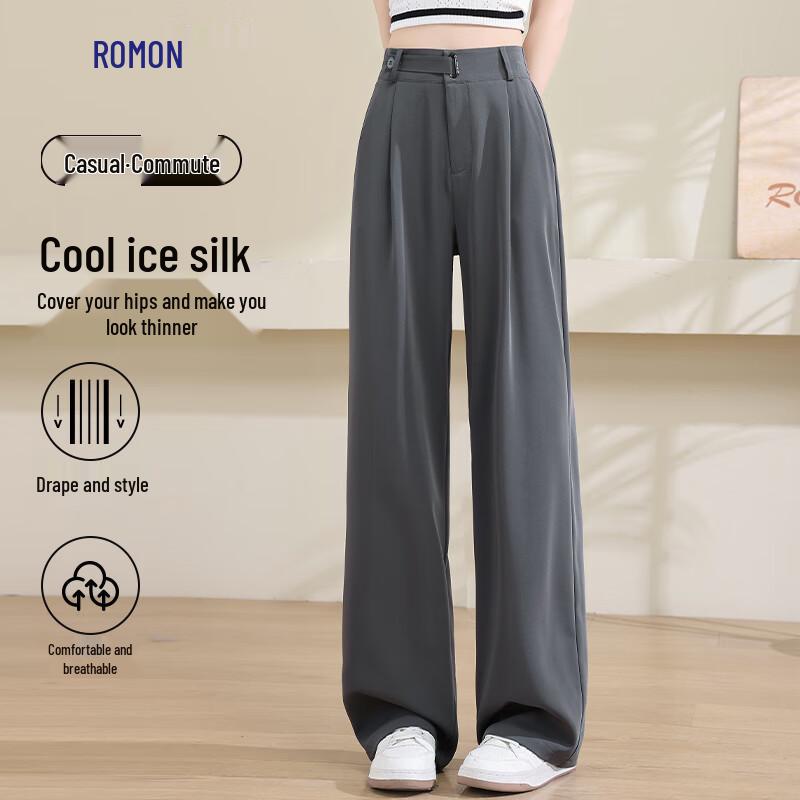 Luomeng Women's Ice Silk Wide-Leg Straight Pants