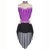 Women Lyrical Dance Dress Mock Neck Sleeveless Backless Shiny Rhinestones Color Block Mesh Skirted Leotard