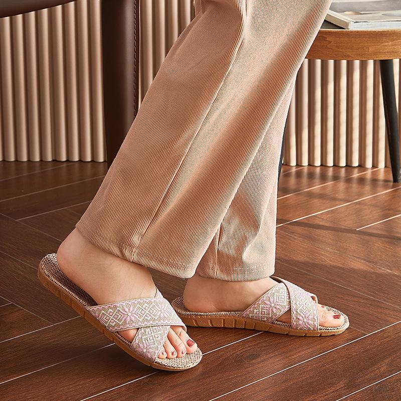 Женские льняные тапочки для дома с противоскользящим покрытием, бесплатная доставка, круглогодичные дезодорирующие тапочки для пар