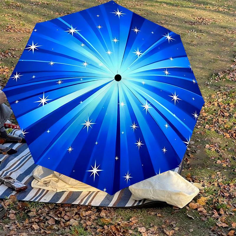 1PC Blue Stars Umbrella-8-Rib Reinforced, Automatic Open, Lightweight & Durable, Cute Fashion Accessory for Outdoor-W114
