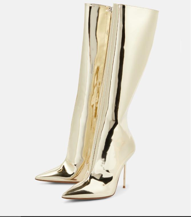 Krazing Pot Microfiber Autumn Winter Shoes Stiletto Super High Heels Big Size 46 European Style Keep Warm Mid-calf Boots