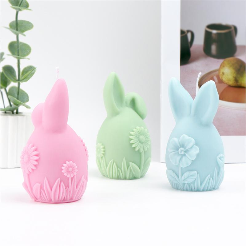 3D Пасхальный Кролик Яйцо с Цветами Силиконовая Форма для Свечей DIY Кроличьи Уши Круглое Яйцо с Маргаритками Гибискусом Свечи Гипсовые Поделки