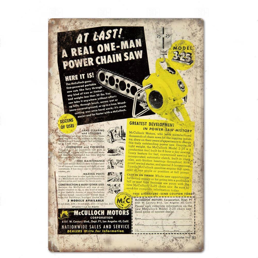 Металлическая табличка с цепной пилой, металлическая винтажная жестяная вывеска, настенный декор для человека, декоративная тарелка в пещере