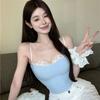 Women's Summer Lace Camisole Short Ruffled Vest Patchwork Slim Fit Lining Hot Girl Chest Pad Sexy Top