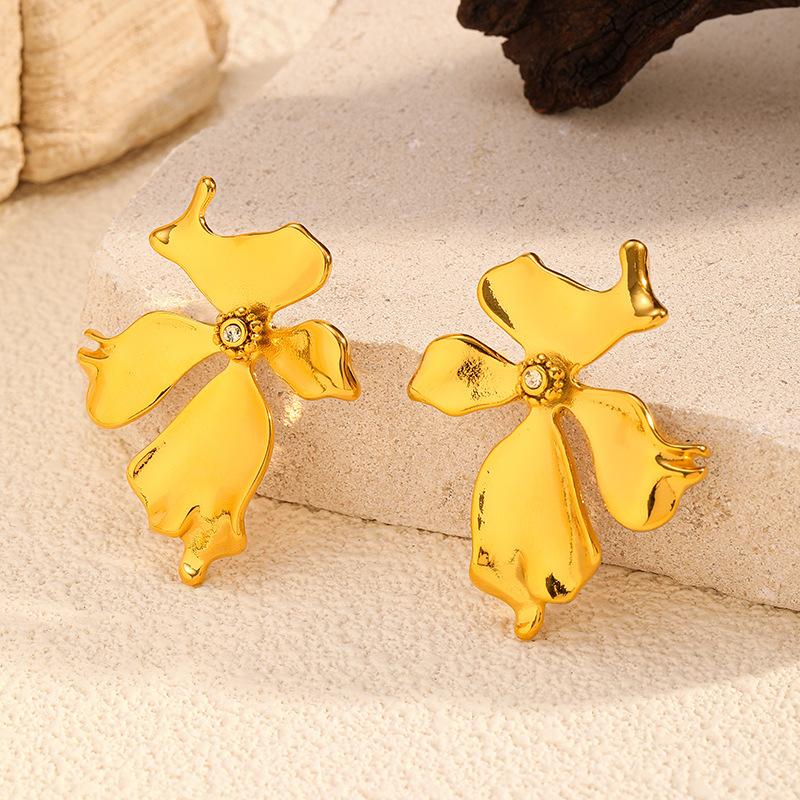 Exaggerated Stainless Steel Earrings European and American Fashion 18K Gold Plated Flower Stud Earring for Women Accessories
