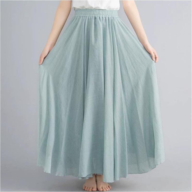 Юбка Mori Girl Artistic Plus Size из хлопка и льна, свободная талия, льняная юбка А-силуэта, длинная однотонная юбка в этническом стиле, большая юбка-свитер
