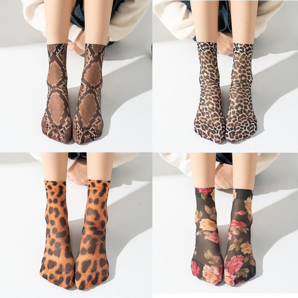 Soft Chic Leopard Print Mesh Socks Durable Women Socks New Short Socks Christmas Gifts