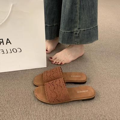 Винтажные повседневные плетеные туфли на плоской подошве с открытым носком для женской летней носки, богемные пляжные туфли для морского отдыха