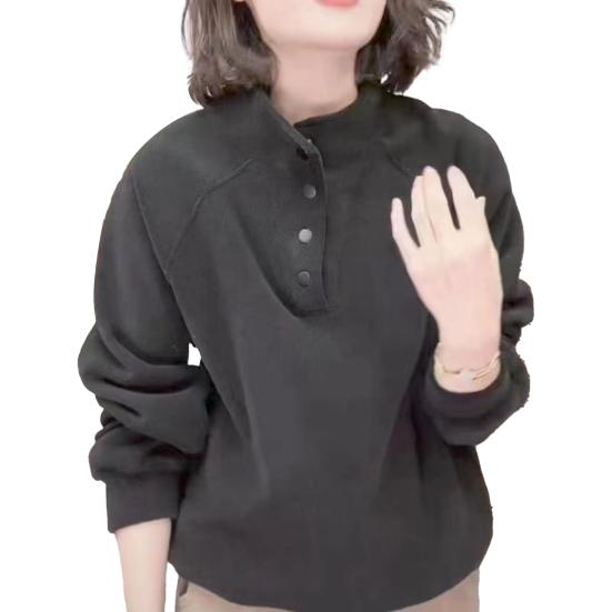 Женские флисовые толстовки с длинным рукавом на пуговицах, пуловер, повседневный топ со стойкой, теплые наряды на осень-зиму