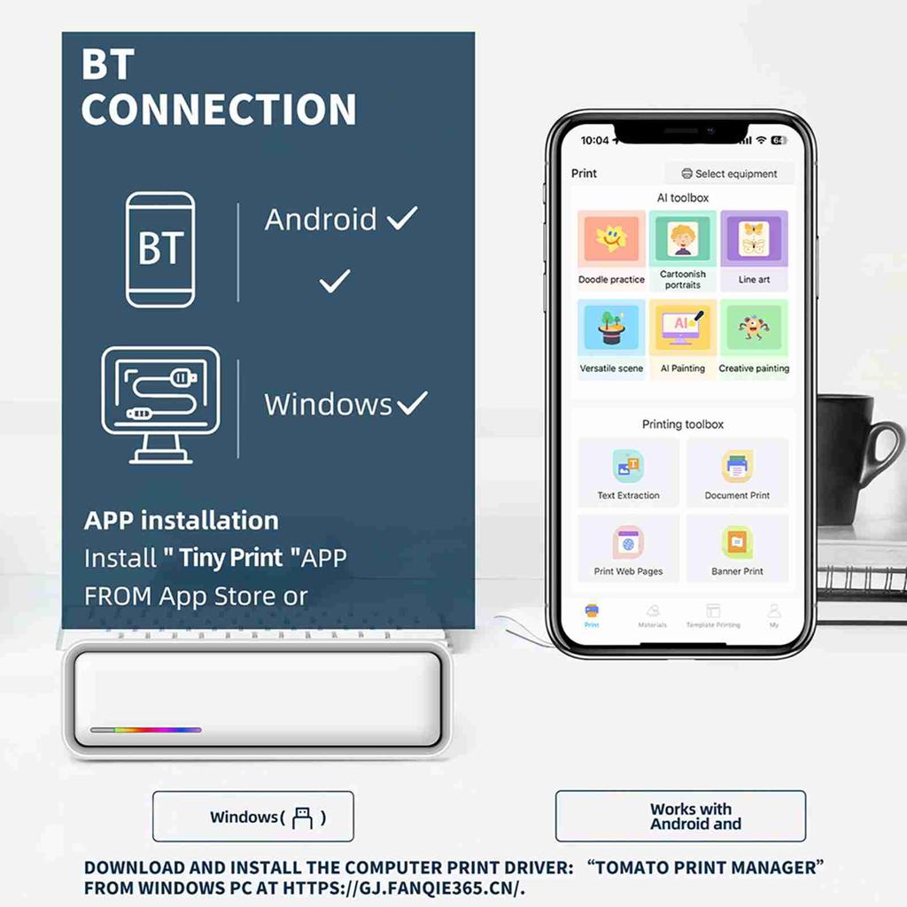 Портативный бумажный принтер A4, термопечать, беспроводное BT-соединение, совместим с iOS и Android, мобильный фотопринтер, поддержка