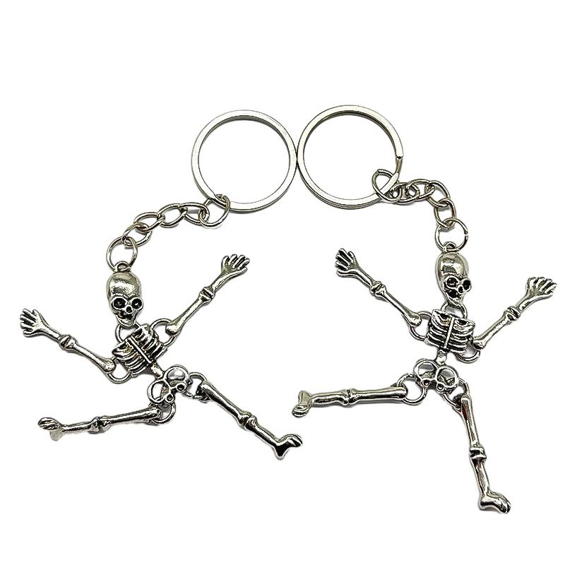 Skull Keychain Punk Multi-Jointed Skeleton Keyring Car Charms Gothic Horror Pendant Halloween Ghost Head Jewelry Couple Gift