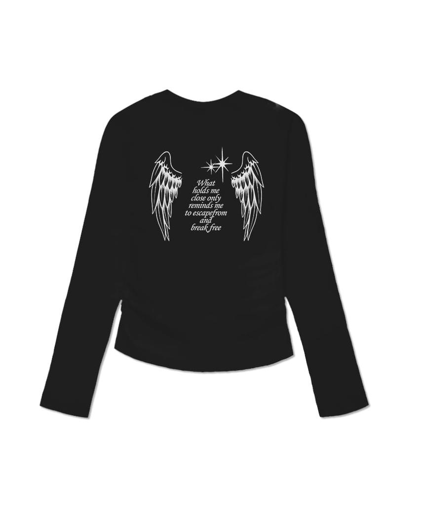 ESCAPEFROM Break Free Statement Print Slim Fit Shirred Long Sleeve [4 Colors]