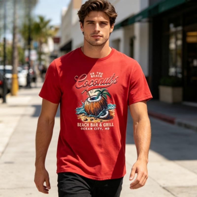 100 Cotton Unisex Round Neck T Shirt On The Beach Coconuts Retro Print Short Sleeve Summer Beach Unisexs Tee 6 Colors