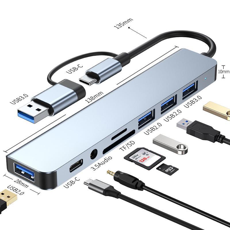 8-в-2 USB-концентратор 3.0 USB C-концентратор док-станция Высокоскоростная передача 5 Гбит/с USB-разветвитель SD TF-кардридер OTG-адаптер для Macbook Pro