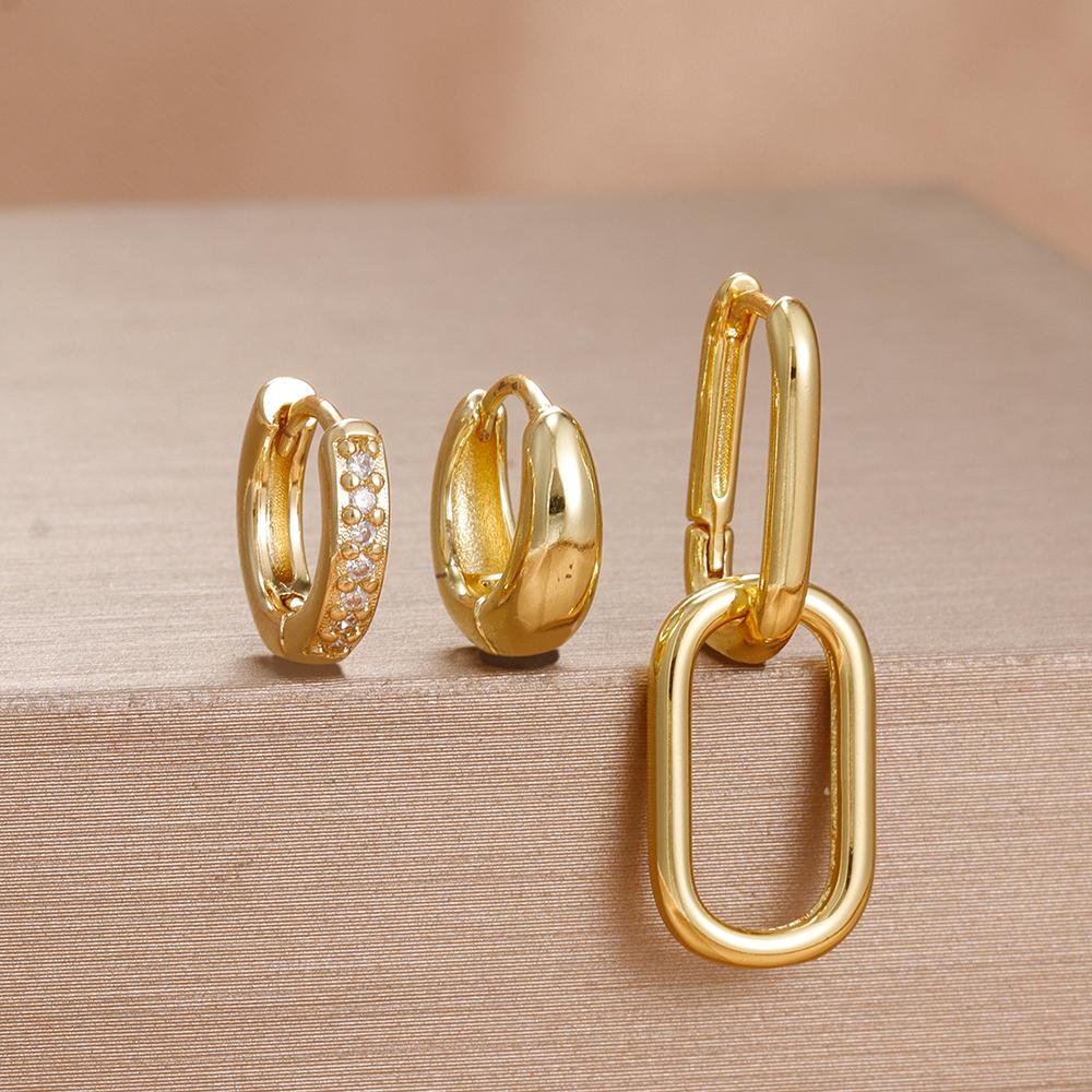 3 Pieces Stainless Steel Hoop Earrings Set For Women Crystal Zircon Huggie Flower Water Drop Trendy Earring Piercing Jewelry