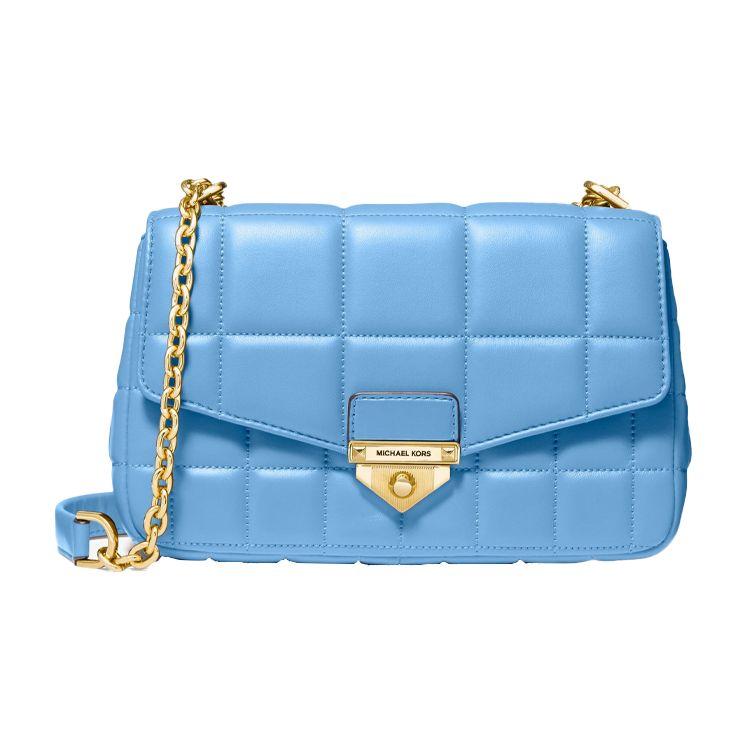 Michael Kors MK Soho Золотая пряжка Клапан Цепочка Натуральная кожа Наплечная сумка через плечо Большая Женские сумки Небесно-голубой 30F0G1SL3L-485