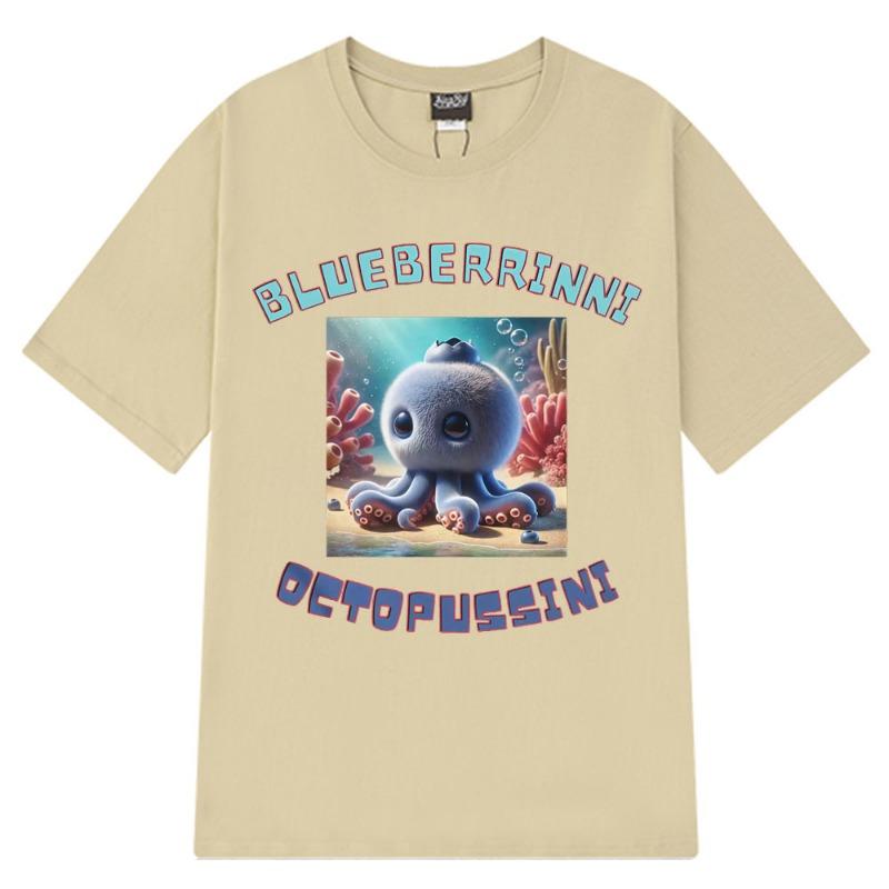 Забавная классическая футболка BLUEBERRINNI OCTOPUSSINI Летняя с коротким рукавом Модная Хип-хоп Мужская Женская Хлопковая Оверсайз Повседневная Футболка