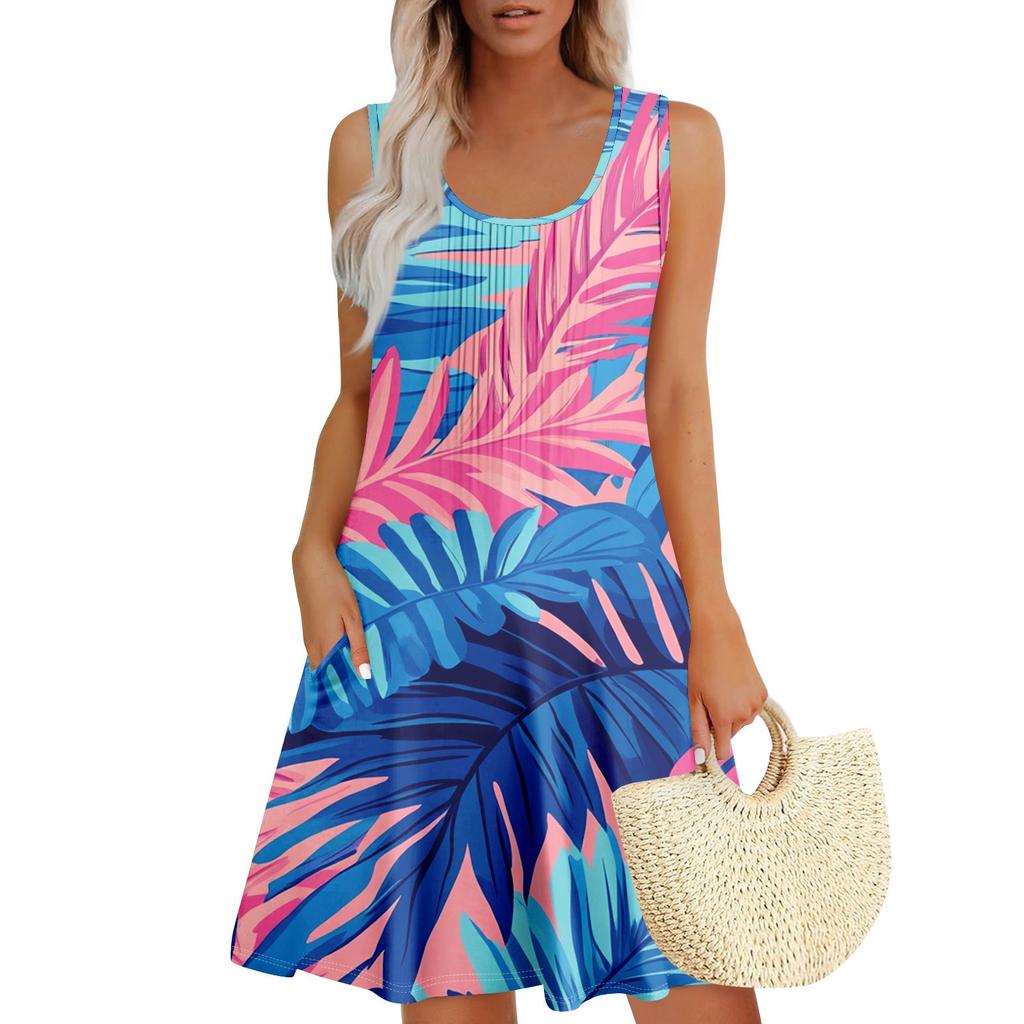 Женский повседневный сарафан с карманами, летнее пляжное платье в стиле бохо, праздничное платье для женщин, платья-майки