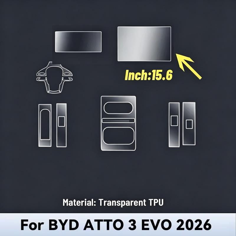 Для BYD ATTO 3 EVO 2026 Защита салона автомобиля Прозрачная TPU пленка для экрана центрального управления Навигация Антицарапающая GPS-пленка