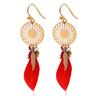 [Q8566] - Golden Red 'Boho' Steel Designer Earrings - 50x15 Mm