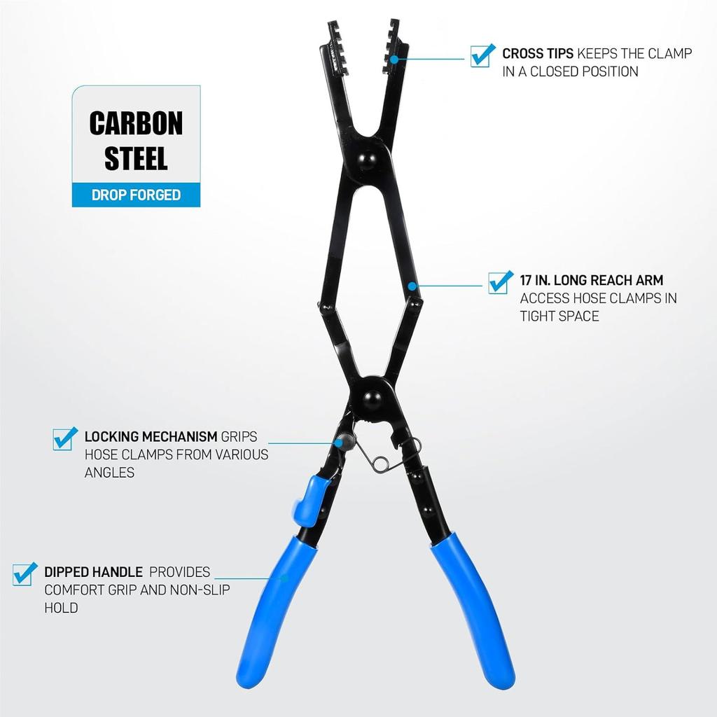 Long Reach Hose Clamp Pliers with Locking Mechanism, Extra Long Reach Hose Clamp Pliers for Hard-to-Reach Hoses