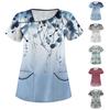 Женская повседневная рабочая одежда с короткими рукавами и наклонным воротником с принтом и двойными карманами