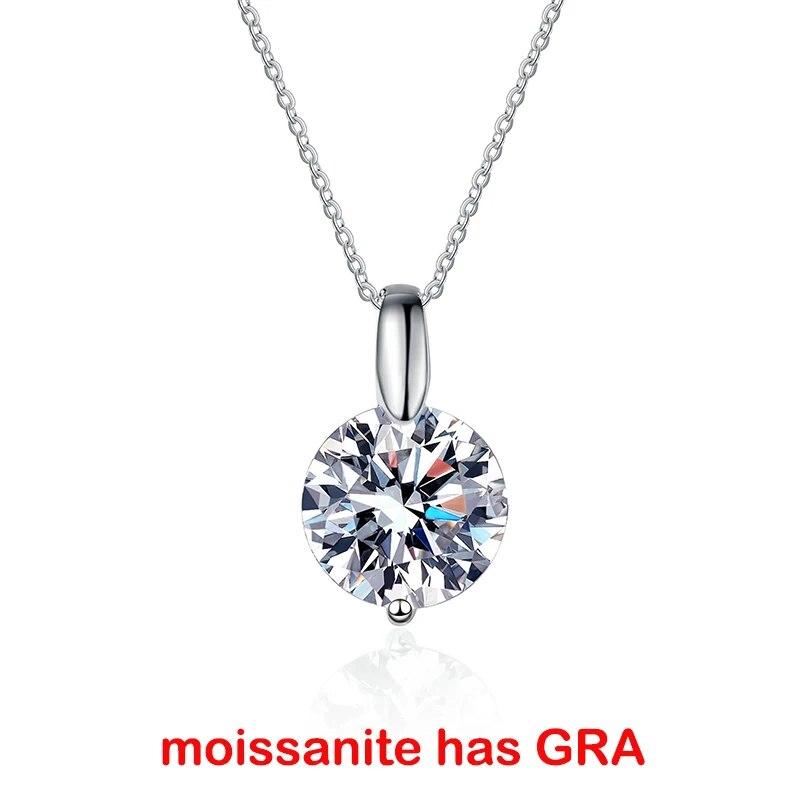 D Color 1-3CT 9MM Real Moissanite Necklace 925 Sterling Silver Round Brilliant Cut Lab Created Diamond Pendant for Men Women Box