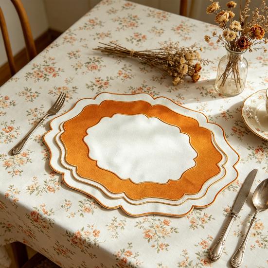 Скатерть-подставка из льна с фестончатым краем, салфетка на обеденный стол, можно стирать в машине, не мнется, для дома, фермерского дома, кухни, ресторана