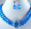 Женская мода, 2 ряда, 8 мм, подвеска с синим опалом, ожерелье, серьги с каплями воды, металлический посеребренный комплект ювелирных изделий