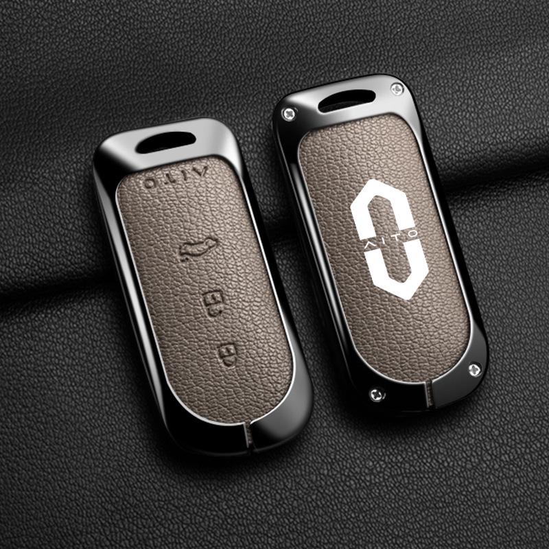 Huawei AITO M7/M5/M5ev Key Case: Genuine Leather Full-Coverage Key Shell & Buckle