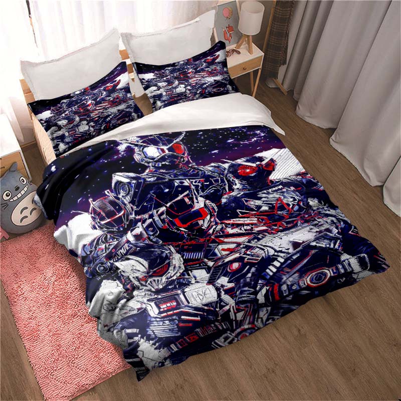 Masked Rider themed bedding set with duvet cover and pillowcases – suitable for single, double, king, and queen beds. A festive