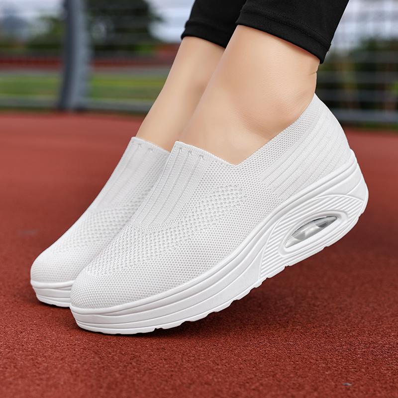 Женские черные кроссовки для бега, повседневные красные спортивные носки, белые туфли на толстой подошве, увеличивающие рост, на платформе, большие размеры