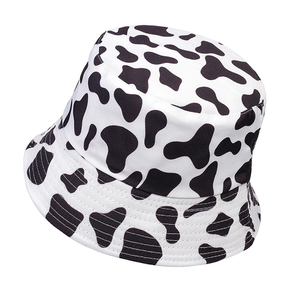 Fashion Cow Print Black Spotted Pattern Fisherman Hat Couple Outdoor Travel Sunscreen Hats Foldable Double-sided Bucket Cap Hip Hop Caps