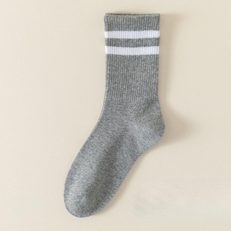 Ladies Spring and Autumn Solid Color Parallel Bar Stripe Deodorizing Boneless Sport Tube Cotton Socks