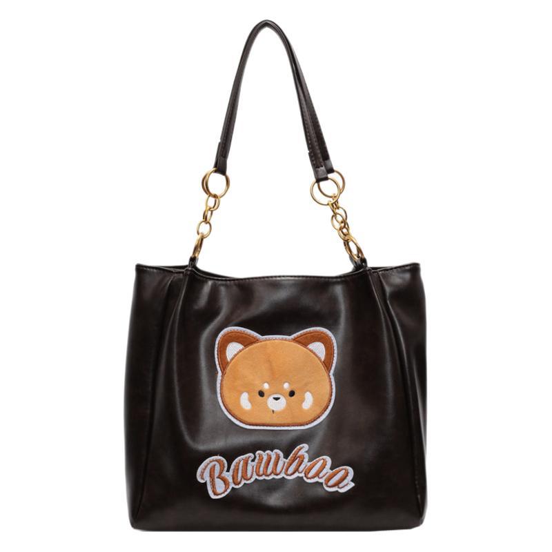 Bag Women's New PU Bucket Bag Bear Letter Embroidery Trendy Fashion Korean Version Shoulder Bag Large Capacity Messenger Bag