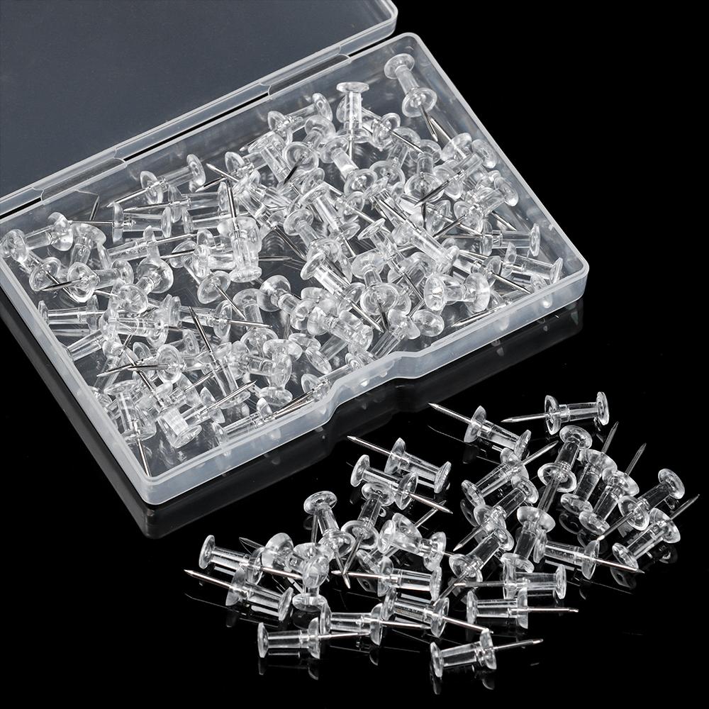 100 Pcs High Quality Plastic Buttons Pins Drawing Pins Push Pins Clear Push Pins Stationery Supplies