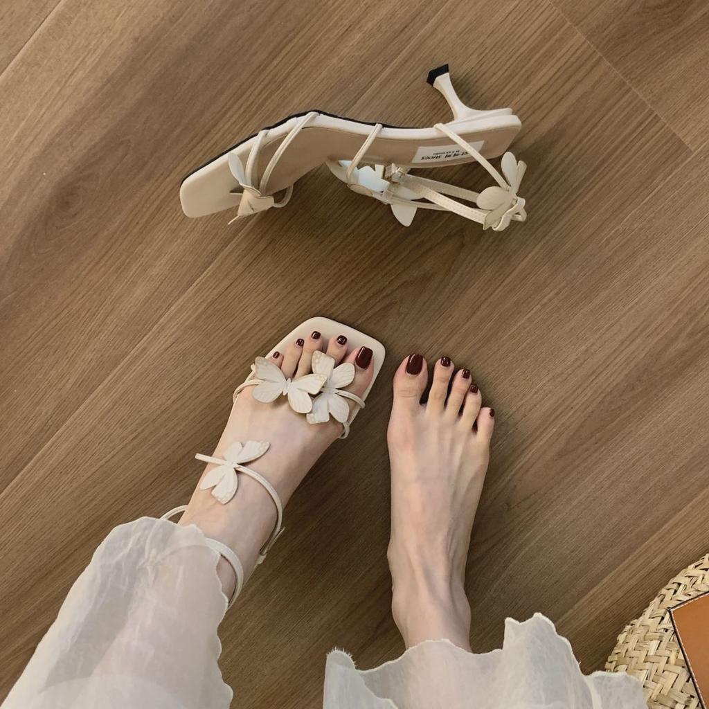 Сексуальные туфли на высоком каблуке Butterfly, летние модные универсальные босоножки Fairy с открытым носком и тонким каблуком, застегивающиеся на одну пуговицу