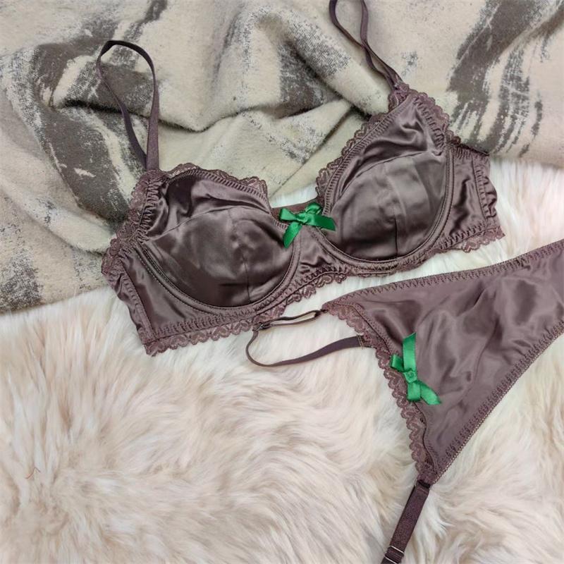 Комплект нижнего белья из французского шелка Ice Silk для женщин, сексуальный ультратонкий бюстгальтер Push Up, высококачественное комфортное нижнее белье, комплекты бюстгальтеров и стрингов