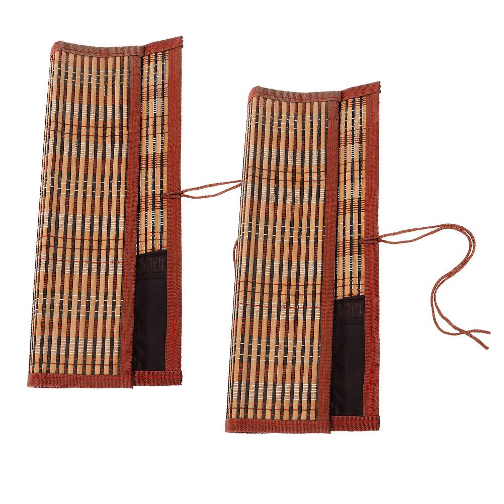 2Pcs Vintage Bamboo Calligraphy Brush Roll Organizer Paint Brush Holder Portable Pen Painting Tool Case for Beginners Travel