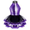 Kids Girls Sequins Halter Ballet Dance Tutu Dress Gymnastics Modern Latin Jazz Dancing Costume
