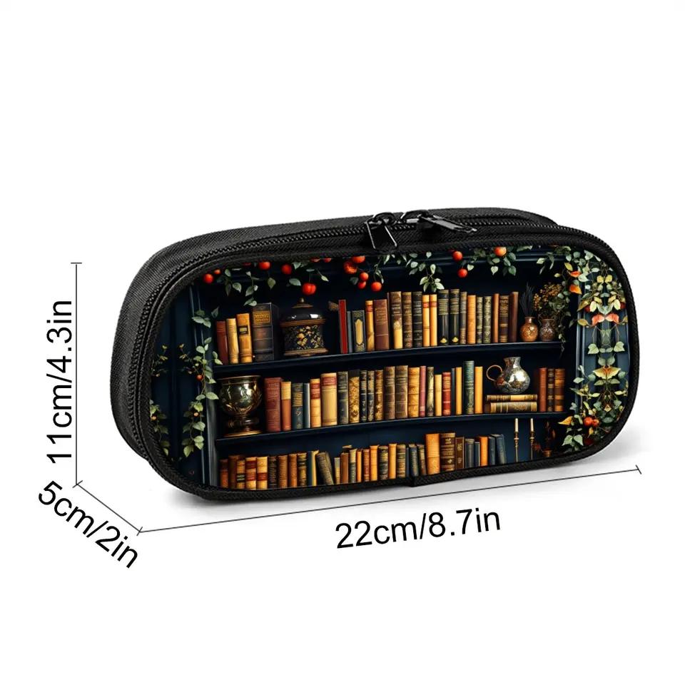 Bookshelf Print Layered 3D Cartoon Fabric Pencil Case & Pen Bag Best Gift for Boys/Girls School & Office Supplies