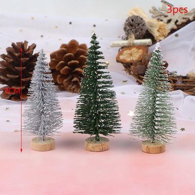 3 шт. Рождественская елка Мини-сосна с деревянной основой DIY Home Table Top Decor Miniatures S/L (7/9см )