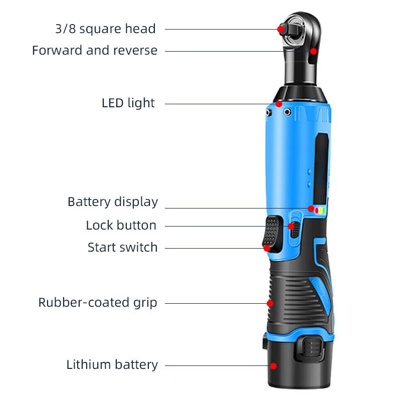 3/8 Inch Cordless Portable Electric Wrench 12V Right Angle Ratchet Wrenches Rechargeable Car Repair Tool