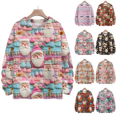 Рождественские толстовки для женщин Вязаный свитер Милая рубашка Осенний свитер с круглым вырезом Топы