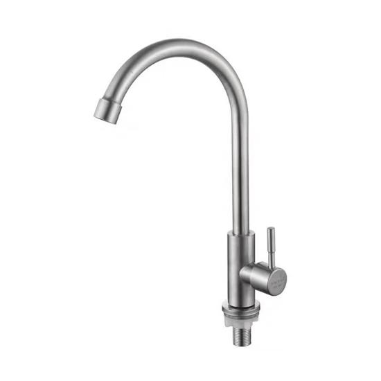 New Kitchen Sink Faucet 4 Points Single Cold Wash Basin Sink Stainless Steel Faucet Gimbal Rotatable