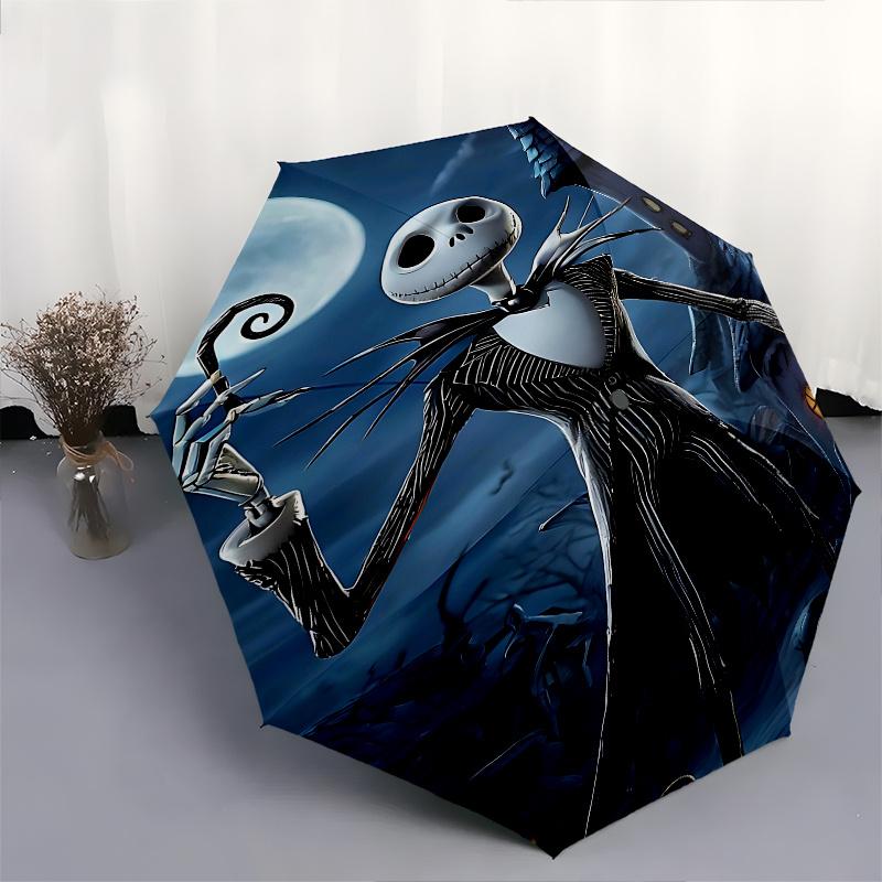 1 Auto Open Jack Skellington, Halloween Themed Colorful 8-rib Portable Umbrella for Men and Women, A Compact Commuting Companion Suitable fo