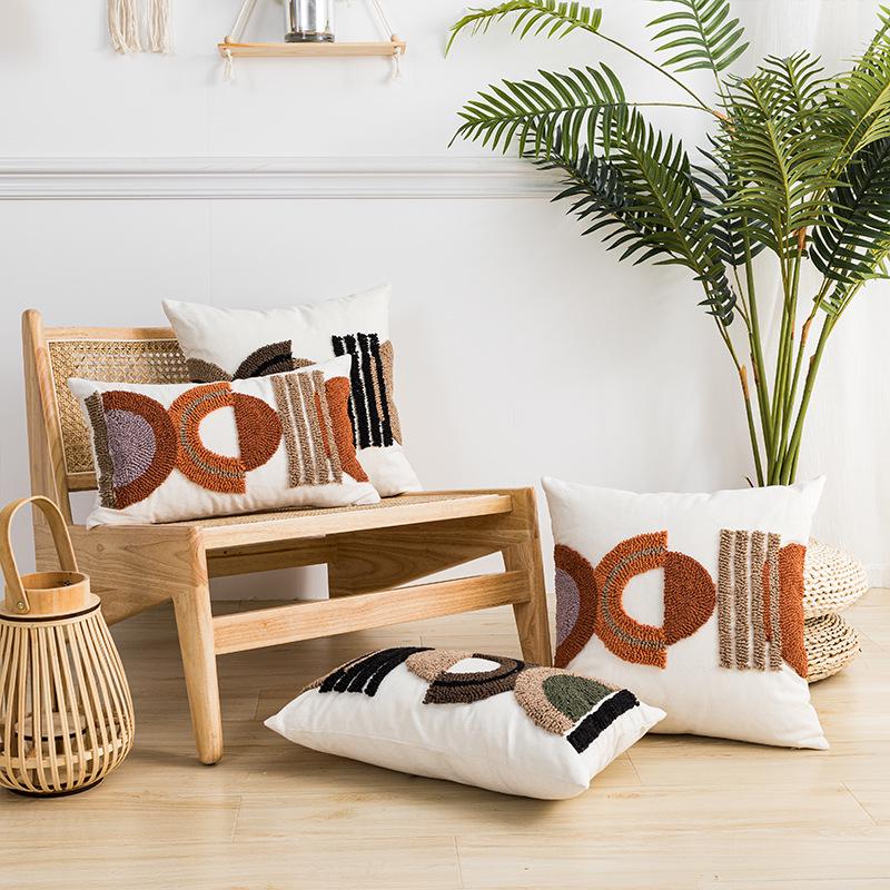 American Light Luxury Velvet Tufted Cotton Canvas Pillow for Home and Bedroom